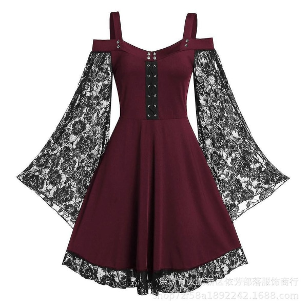 Halloween medeltida Lolita klänning gotisk spets kostym wine red