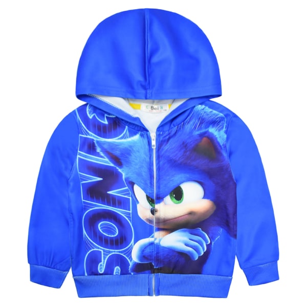 Kids Sonic Print Blue Zip Jacket Hettegenser Vinter Outdoor Gutter Jente 110cm