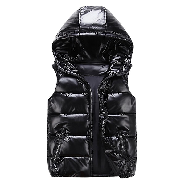 Sliktaa Unisex Shiny Waterproof Sleeveless Jacket Lightweight Puffer Vest Black 2XL