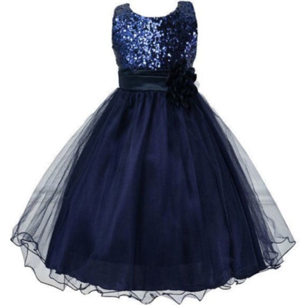 Jenter Paljetter Holiday Fancy Dress Party Bryllupsbrudepikekjole navy blue 110cm