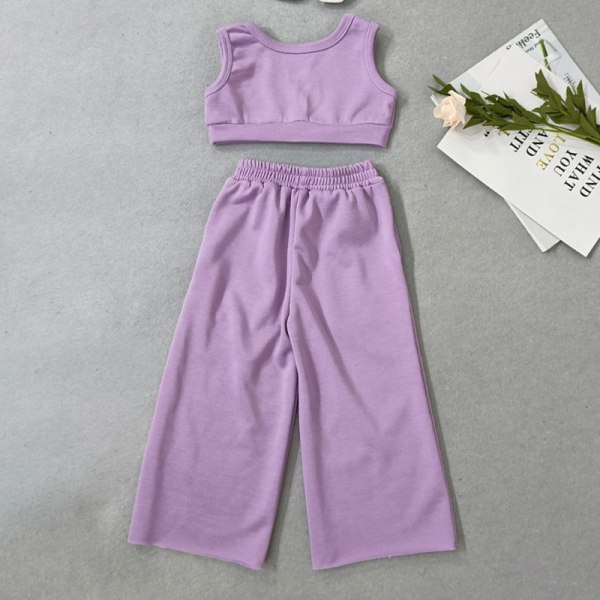 Toddler ärmlösa sommaroutfits Enfärgade skjortor + byxor Purple 120cm