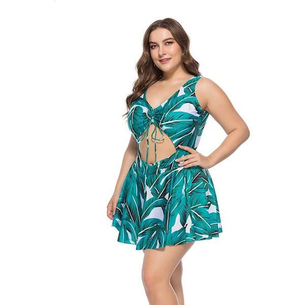 Two Piece Plus Size Tankini badetøj til kvinder flydende badning Green