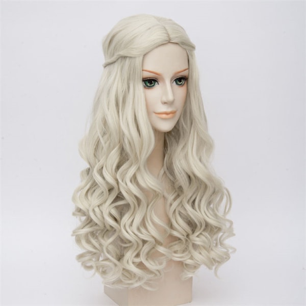 1st lång lockig peruk för kvinnor, snygg peruk Blond cosplaydräkt för damperuk (vitguld)
