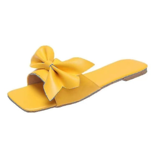 Naisten Bowknot Decor Litteät sandaalit Vapaa casual Rantatossut Yellow Tag 41