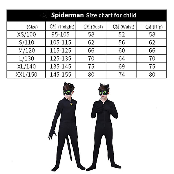Mustan kissan puku lapsille pojille Cosplay Noel Bodysuit maskilla, korvalla, häntällä