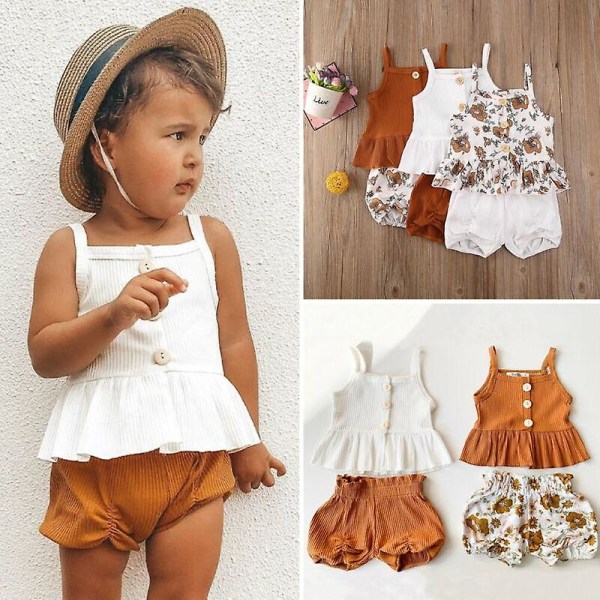 Sleeveless Knitted Vest Tops And Floral Print Shorts For Baby 2T