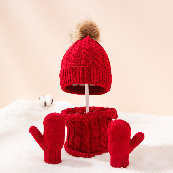 Beanie Hat Handskar Set *Pom Pom Bobble Hat Color Woolen Hats Red