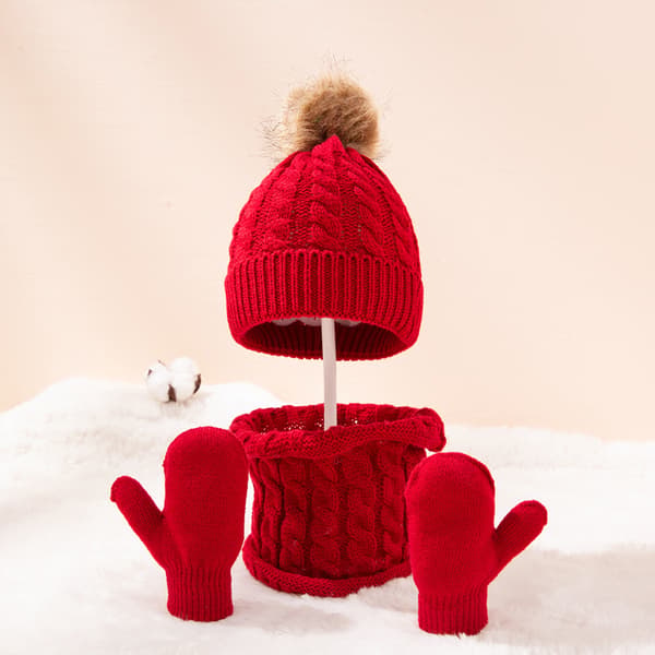 Beanie Hat Handsker Sæt *Pom Pom Bobble Hat Farve uldne hatte Red