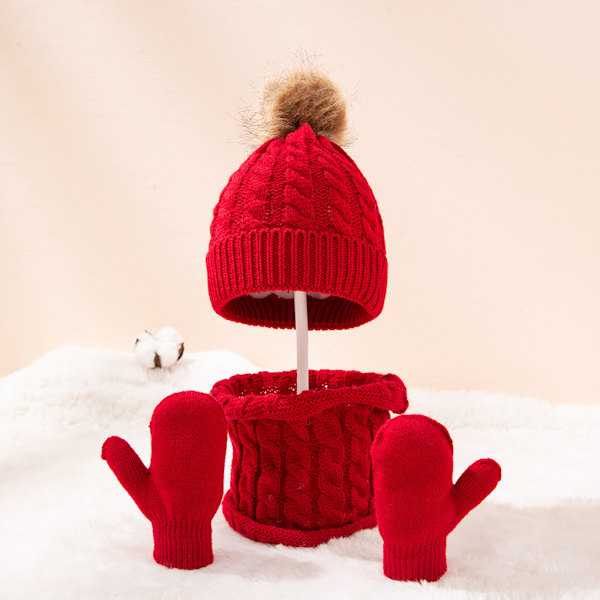 Beanie Hat hanskersett *Pom Pom Bobble Hat Color Ullhatter Red