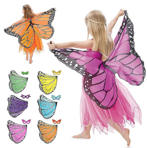 Lasten tyttöjen Butterfly Wings -takki naamiolla Fairy Elf Cosplay W8