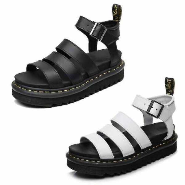 Kvinder Chunky Sandaler tyk sål Strappy Block Flatforms Sko Sommer Ny Size-i Black UK7EU40