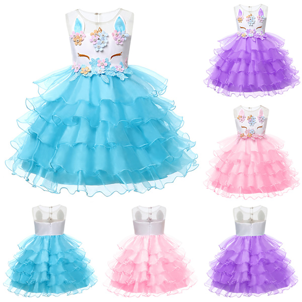 Kids Unicorn Mesh Nederdel Tutu Nederdel Performance Kjole Tutu Kjole blue 140cm