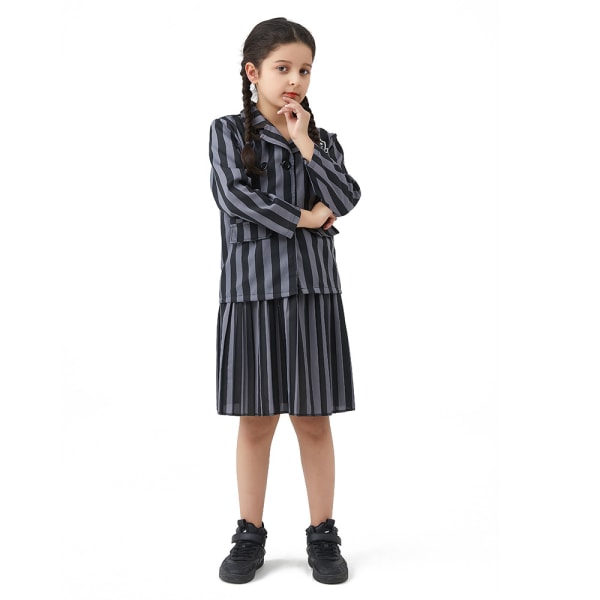 Onsdag Addams Costume Girl School Uniform Dress Dress for Kid Purple L