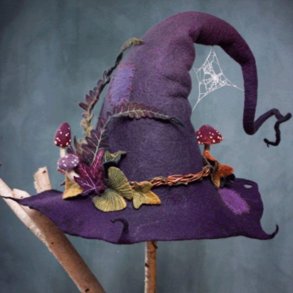 Halloween kostym Filt häxa hattar med blomma Handgjorda Cosplay Purple