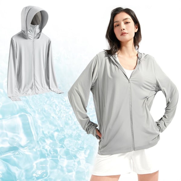 Kevyt aurinkosuojavaatteet Pitkähihainen jääsilkkihuppari Women - Grey 2XL