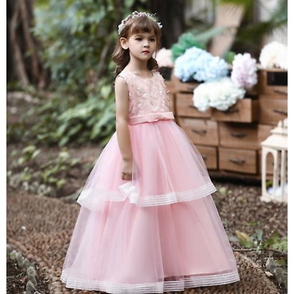 Tjejklänning, sommar prinsessklänning och gasväv 3-12 år rosa pink 120