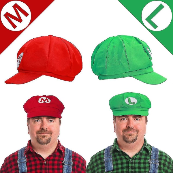 Super Mario Bros Mario og Luigi Hatte Kasketter Mustaches Handsker Knapper Cosplay Kostume 1