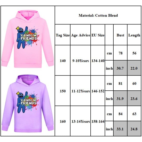 Roblox Rainbow Friends Kids tegneserieprint hættetrøje top sweatshirt Purple 160cm