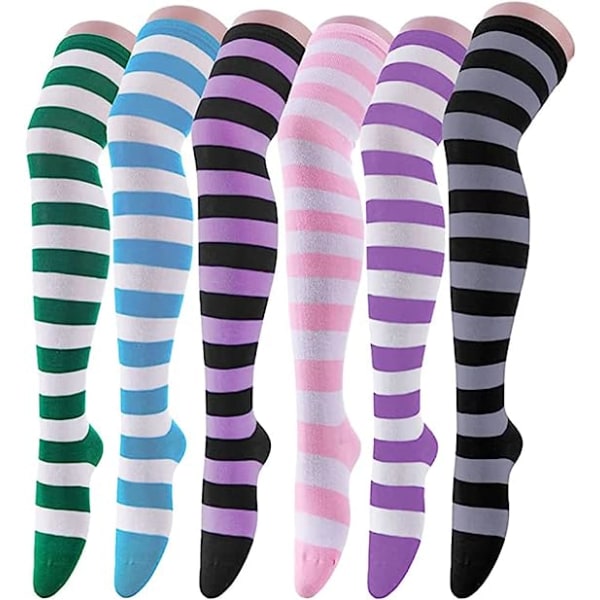 6 par julesokker Stripede lårsokker damesokker Japanske sokker over kneet Sokker Halloween Cosplay Festsokker