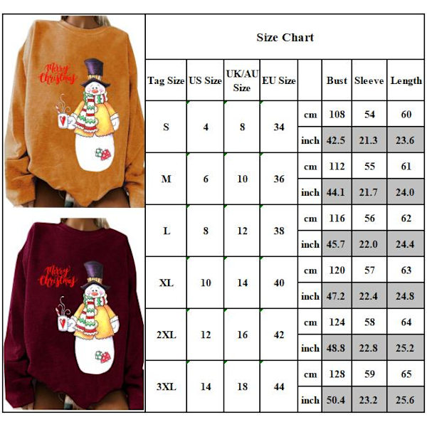 Damesweater med langærmet snemandsprint Wine red XL