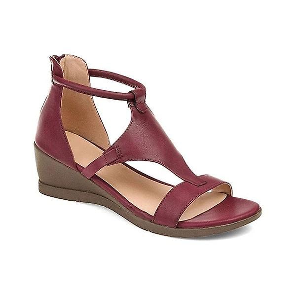 Naisten kiila sandaalit avokärkiset nahkakengät Keskikorkoiset vetoketjusandaalit Casual Burgundy 40