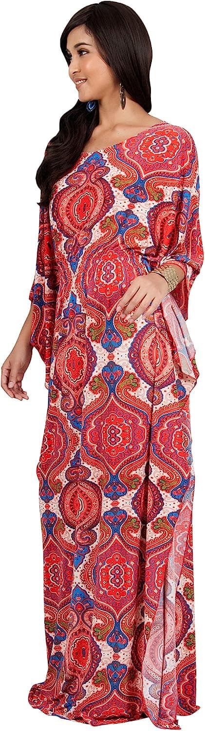 Kaftan Boho Print Jersey Flowy Casual Abaya for kvinner L