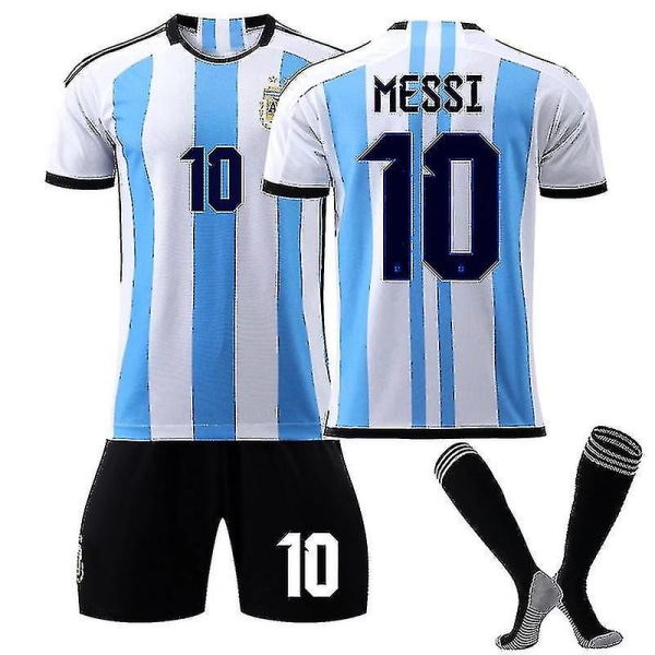 Messi #18 hemmatröja för herr Argentina Nationaltröja set / 22 Messi 10 Kids 20(110-120CM)