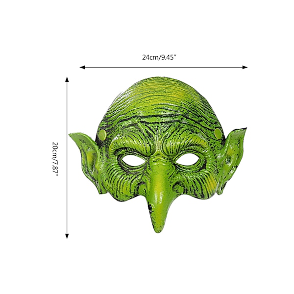 Grön häxmask Skräck läskig halvansikts häxmask Pu-skummande mask med lång näsa Halloween Skrämmande Cosplay-kostymer