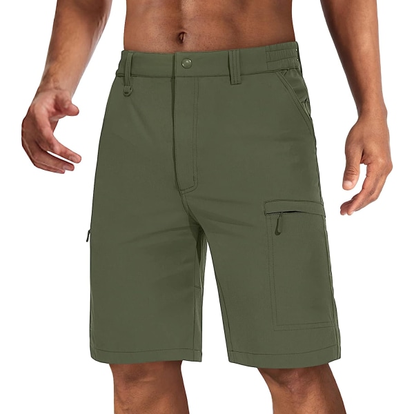 HAUFR Herr Hiking Cargo Quick Dry Shorts Lätta campingshorts med 5 fickor Army Green 36