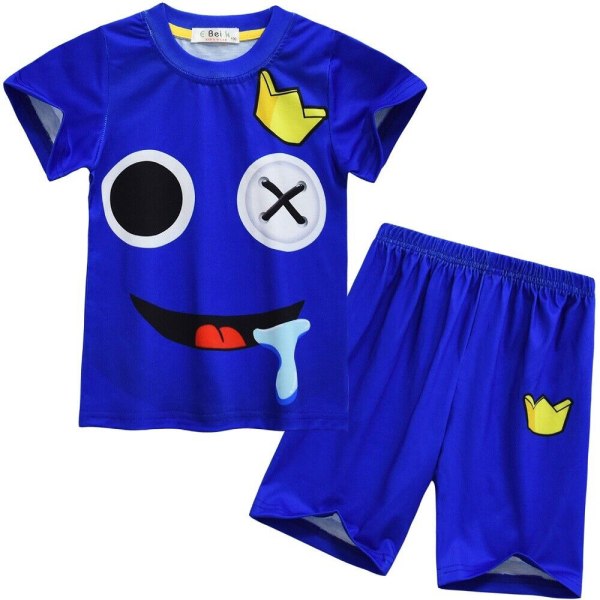 2stk Kid Pyjamas Roblox Rainbow Friends T-skjorte Shorts Natttøy D 130cm