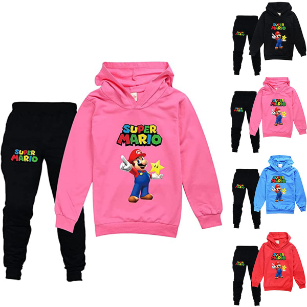 Pojkar Flickor Super Mario Hoodies Träningsoveraller Toppar+Joggingbyxor Set V Z Pink 160cm