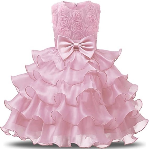 Tjejklänning Barn Volanger Spets Fest Bröllopsklänning Regnbågstyll pink 80