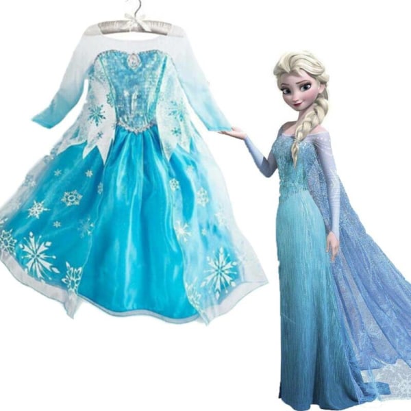 Kid Pige Elsa Fancy Kjoler Fest Cosplay Kostume Prinsesse Kjole A 140cm