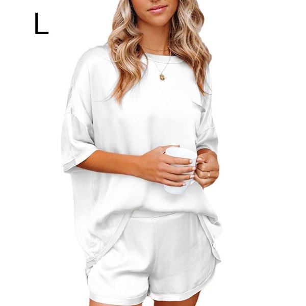2 stk Kvinder Pyjamas Sæt Kortærmet Sommer Nattøj White L