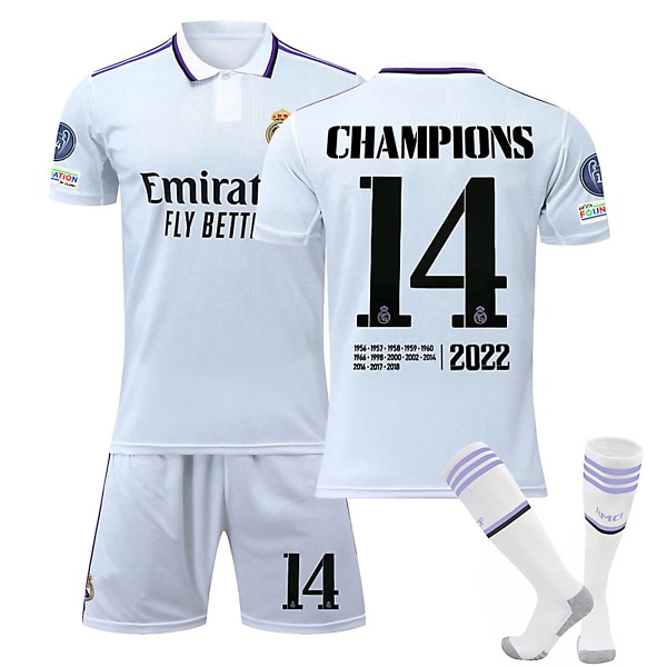 22/23 Ny sæson Hjemme Real Madrid CF CHAMPIONS nr. 14 Børnetrøje Barn-24