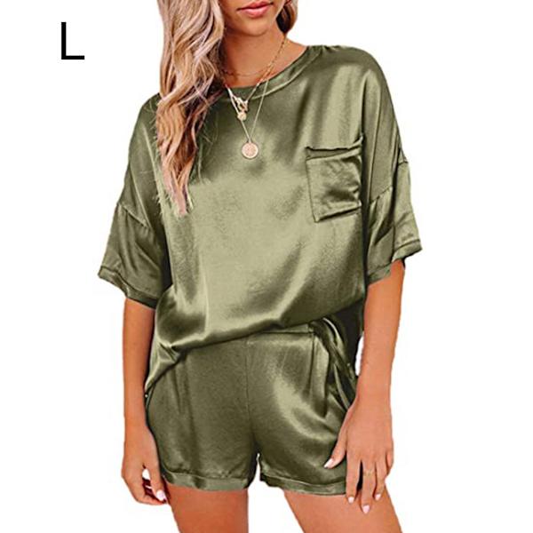 2 stk Kvinder Pyjamas Sæt Kortærmet Sommer Nattøj Army Green L