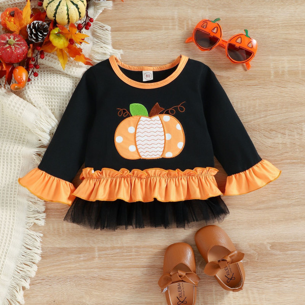 Baby Girls Fall Polka Dot Pumpkin Outfit 100CM