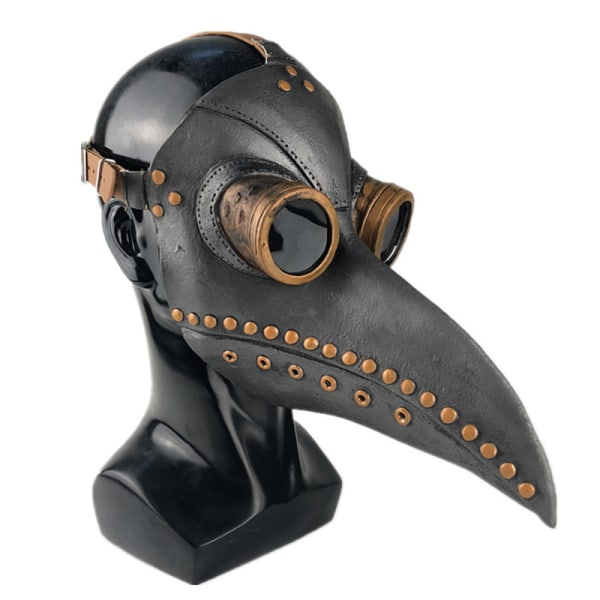 Maske Halloween kostume fugl lang næse næb PU læder Steampunk black + copper nails