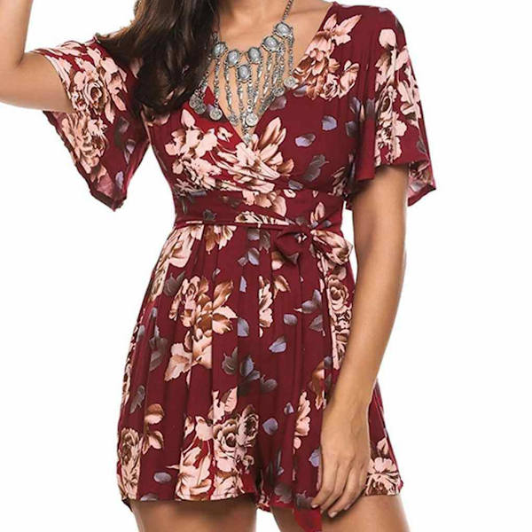 Playsuits Casual Bohemian Print V-hals Jumpsuits Beach Girls L