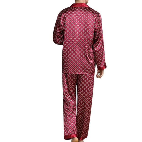 Pyjamassæt til mænd T-shirt Lounge underdele Bukser Nattøj Suit Pjs Dark Red XL