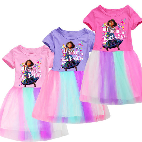 Encanto Mirabel Cartoon Rainbow Tutu Tulle skjortekjole til piger Rose Red 110cm