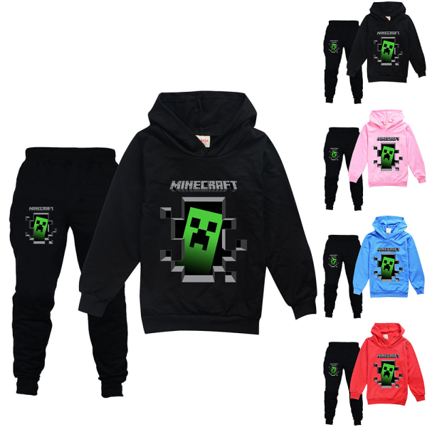 Træningsdragt til børn Drenge Minecraft Hættetrøjer Sweatshirt Top Bukser Outfit black 150cm