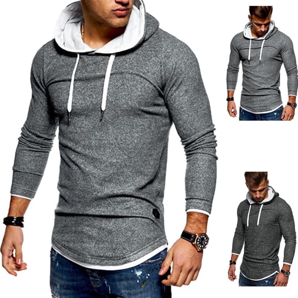 Langermet t-skjorte for menn med sømmer i falden X-formet hettegenser Gray M