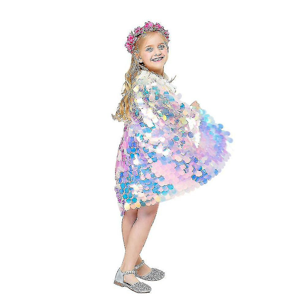 Barn Flickor Sjöjungfrukappa Paljett Prinsessan Cape Shining Party Kappa Cosplay Kostym 5-8 Years