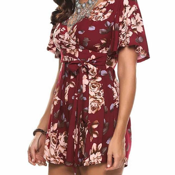 Playsuits Casual Bohemian Print V-hals Jumpsuits Beach Girls L
