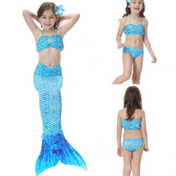 3 stk Kid Piger Havfrue Hale Bikini Sæt Ferie Badetøj Badedragt blue 130cm