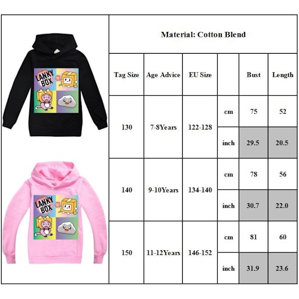 LANKYBOX Kids 3D Print Hoodie Pullover Sweatshirts med ficka black 130cm