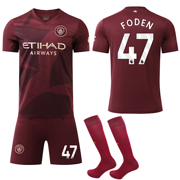 2024-2025 Manchester City Bortaställ Barn Vuxen Fotbollströja Kit No.47 Foden No.47 Foden M