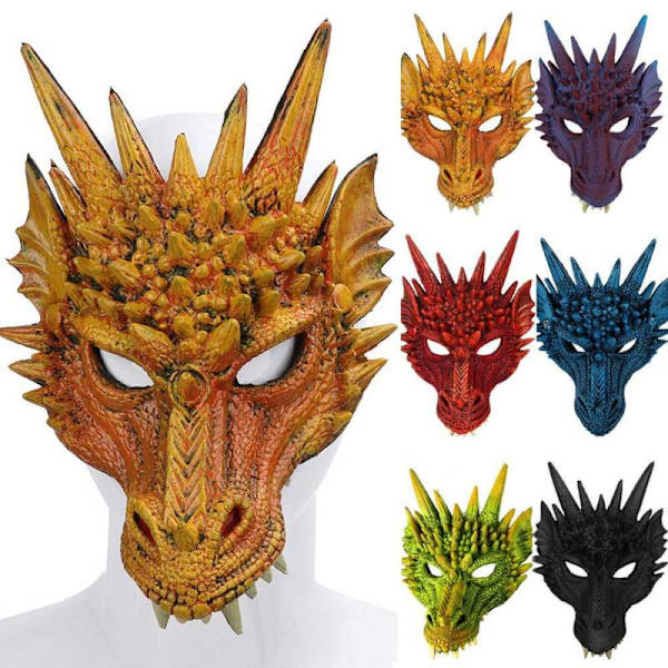 Unisex Halloween 3D Dragon Mask Carnival Cosplay Fancy mekko Red