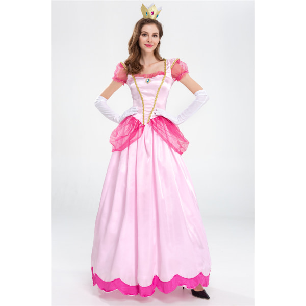 Halloween-asu Super Mario Princess Peach Cosplay -asu Castle Queen Mekko vaaleanpunainen pink L